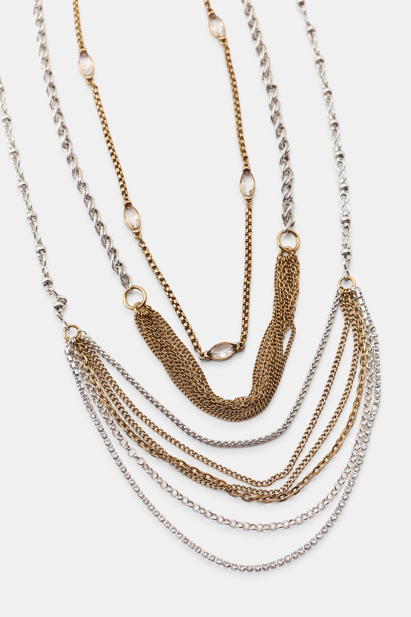Женские цепочки Zara SET OF 3 Mixed Chain, цвет: Золотой / Серебряный — фото 4