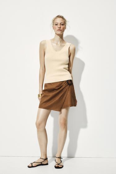 Zara PRINTED BUCKLE MINI SKIRT - Toffee