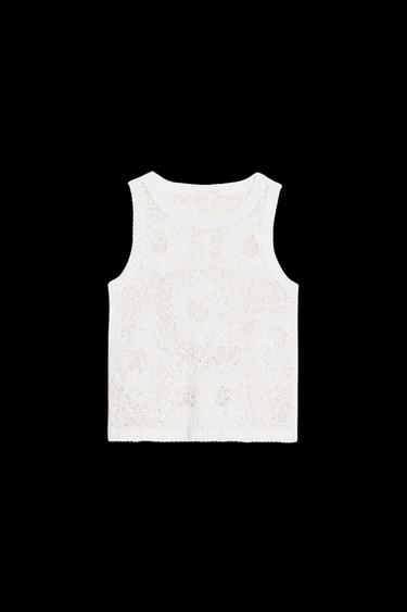 SLEEVELESS CROCHET TOP - Oyster-white by Zara - Image 0