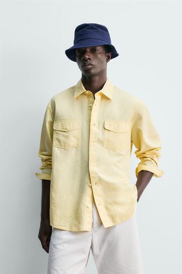 COTTON/LYOCELL SHIRT WITH POCKETS - Yellow by Zara