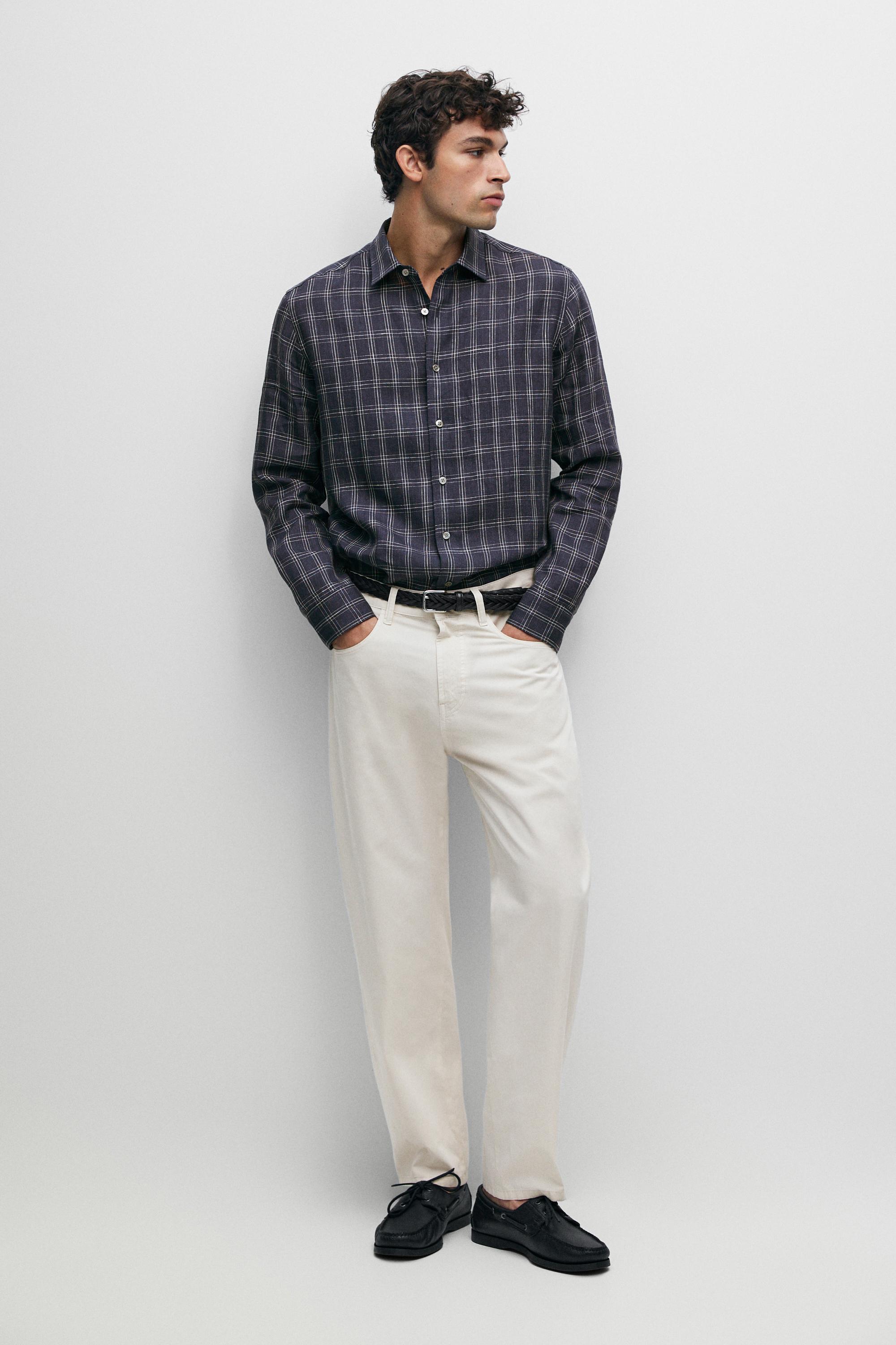 100% linen relaxed fit check shirt