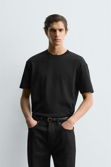 Zara RELAXED FIT INTERLOCK T-SHIRT - Black