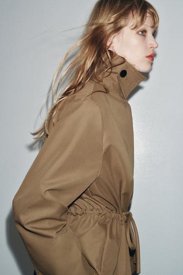 ZW COLLECTION SHORT PARKA WITH ADJUSTABLE WAIST - Brown / Taupe by Zara - Image 3