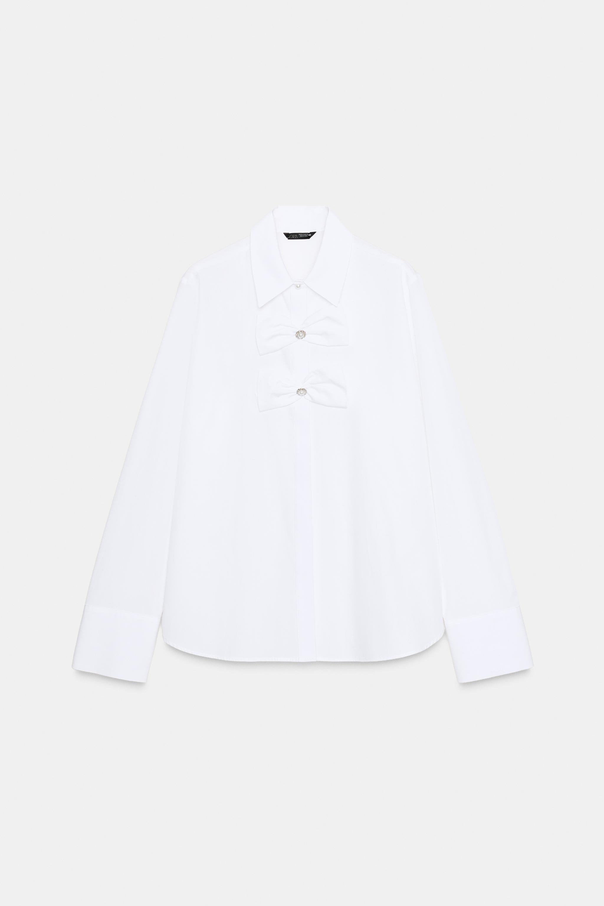 POPLIN SHIRT WITH TIES AND PEARLS - White | ZARA United States