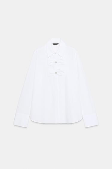 Zara POPLIN SHIRT WITH TIES AND PEARLS - White