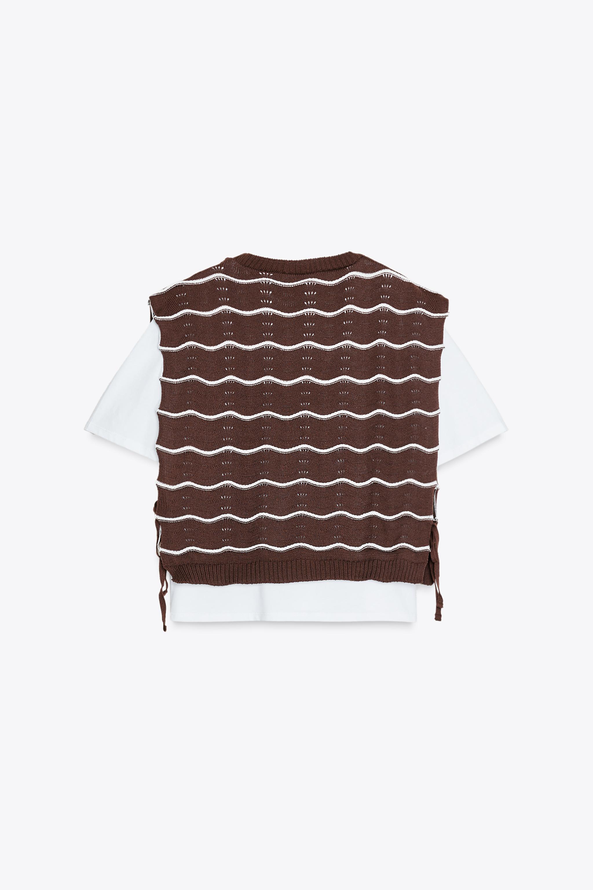COMBINATION TRICOT VEST - Brown / White | ZARA United States