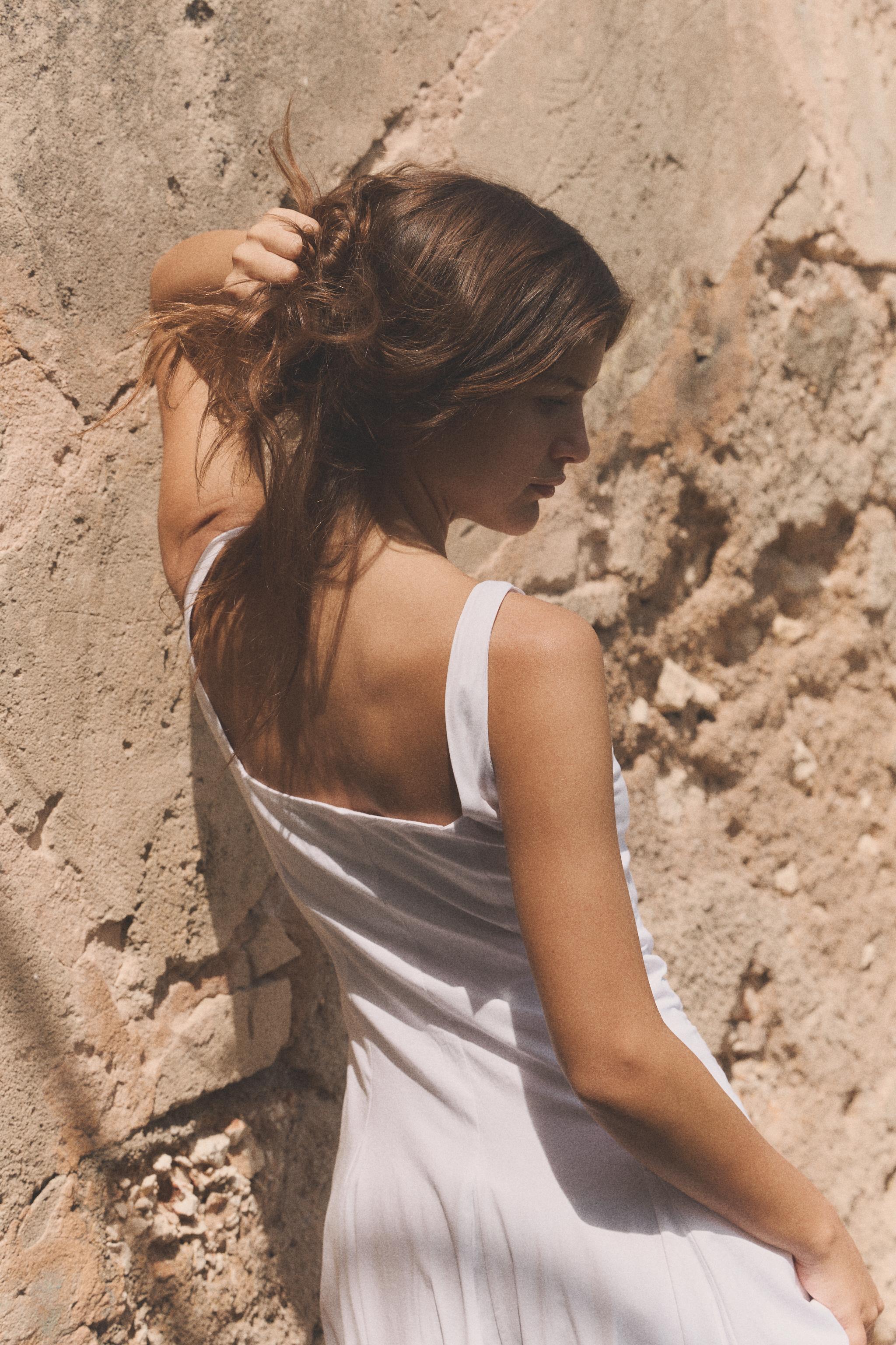POPLIN GODET MIDI DRESS