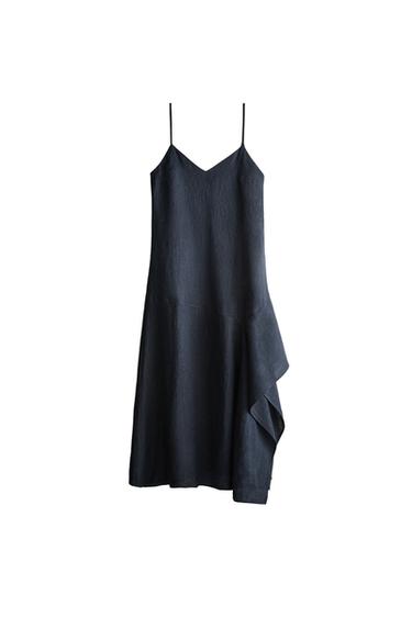 アシメトリーリネンビーチドレスブルーZaraのアシメトリーリネンビーチドレス - ブルー
