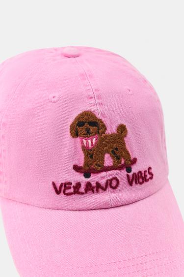 CASQUETTE EN SERGÉ BRODERIE CANICHE - Rose de Zara - Image 3