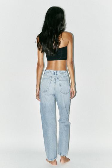 HIGH-WAIST RIPPED MOM FIT JEANS - Light blue by Zara - Image 3
