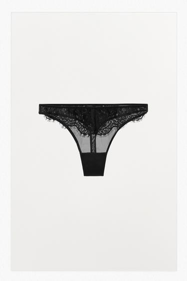 TANGA MESH ENCAJE - Negro de Zara