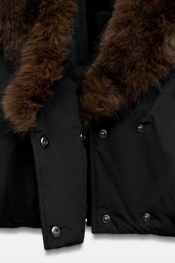 CONTRAST FAUX FUR PADDED JACKET - Black by Zara - Image 8