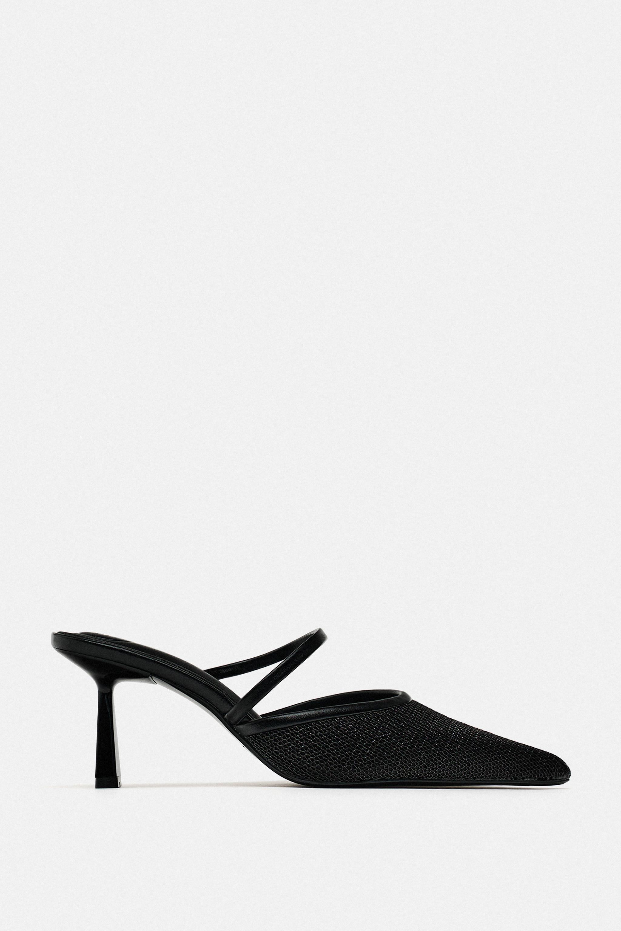 Zara leather high heel sandals with square toes hot sale