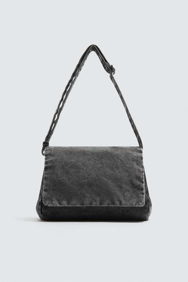 WASHED-EFFECT DENIM CROSSBODY BAG - Black by Zara