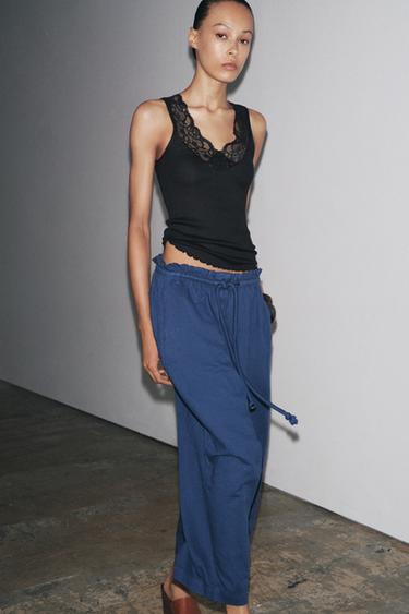 LACE RIBBED T-SHIRT - Black by Zara - Image 0