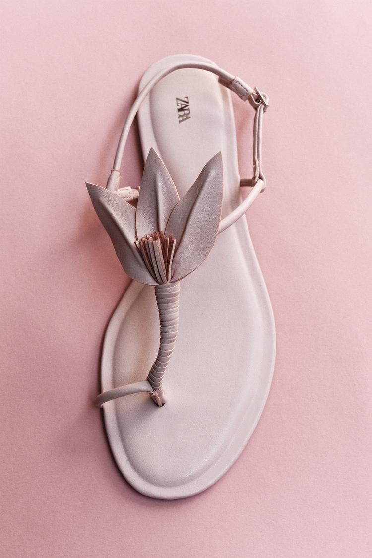 FLAT FLOWER SANDALS Pink ZARA Saudi Arabia - Main Image