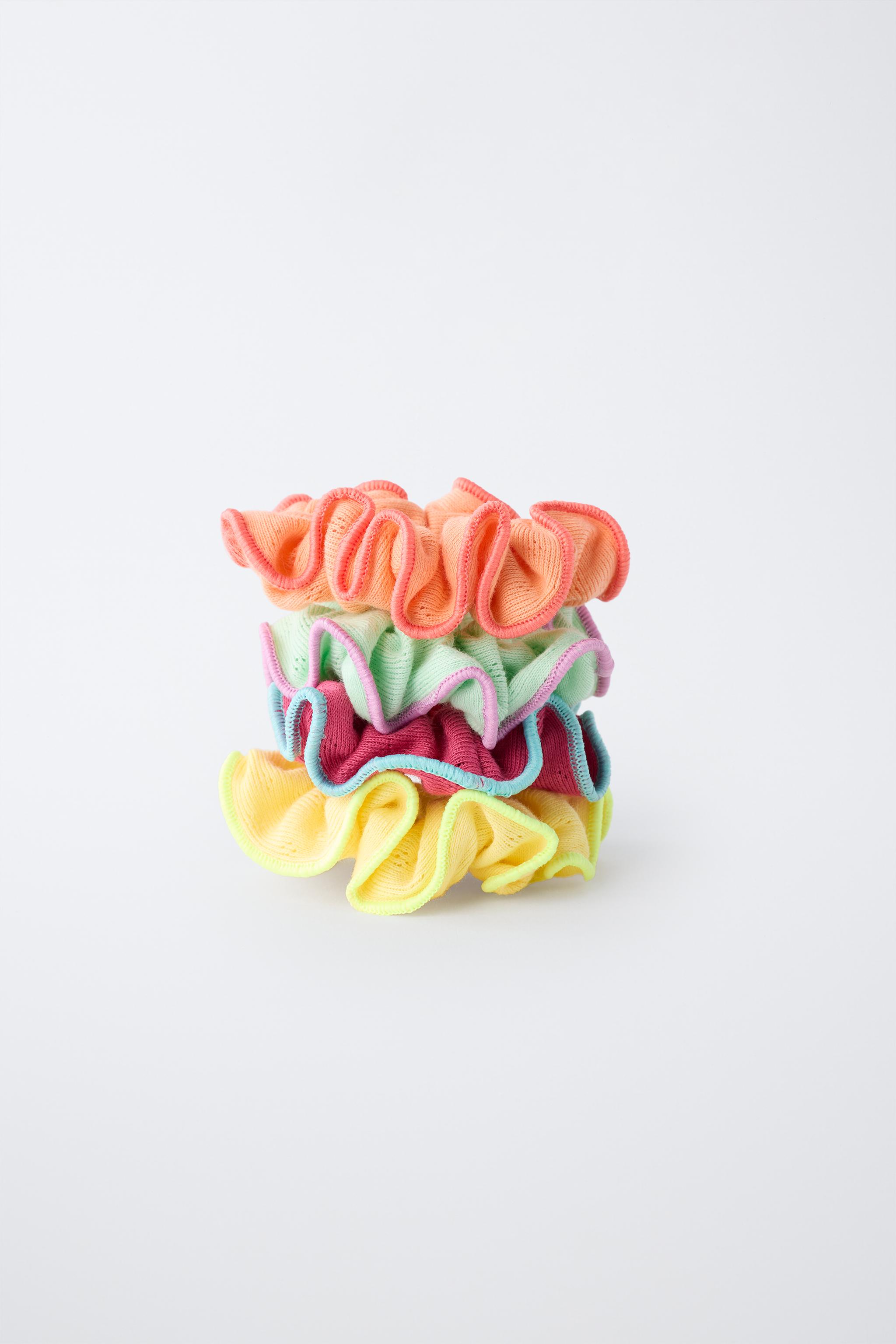 FOUR-PACK OF CONTRAST TRIM SCRUNCHIES — Multicolored