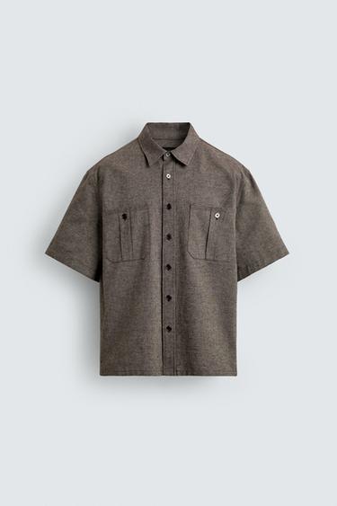 Zara 加大版口袋襯衫 - 斑紋棕色