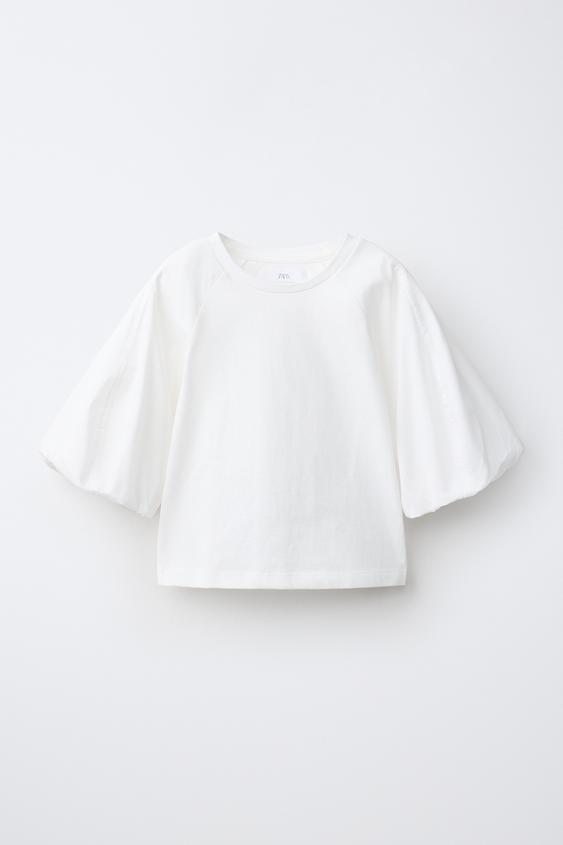 CAMISETA MANGA ABULLONADA - Blanco roto de Zara - Imagen 0