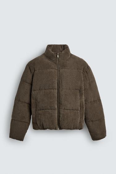 Zara CORDUROY PUFFER JACKET - Brown / Taupe