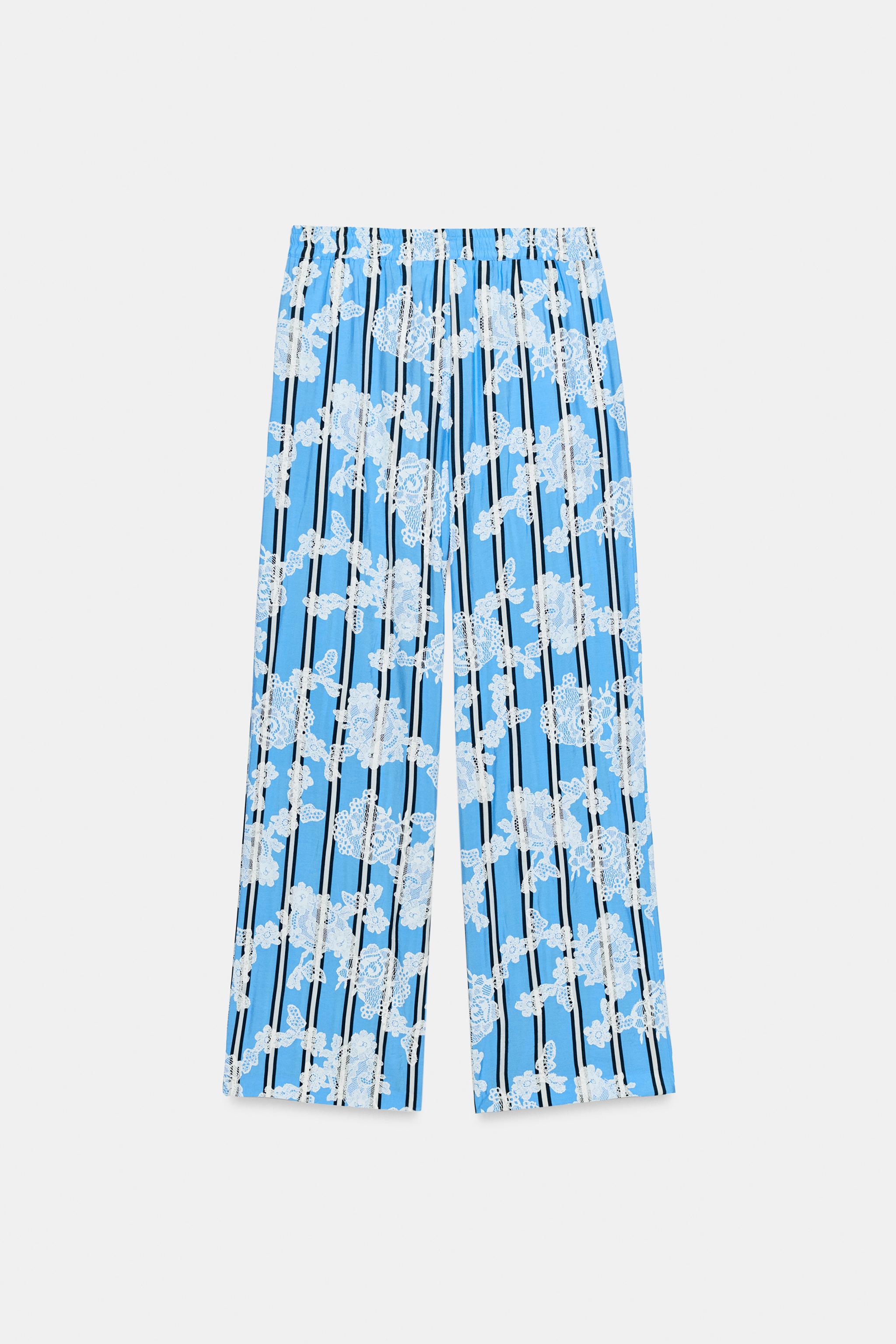 STRIPED PRINT WIDE LEG PANTS