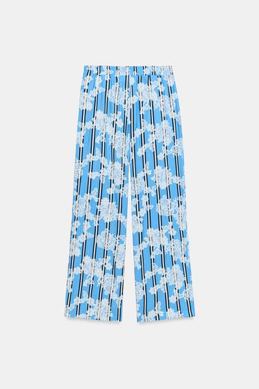 STRIPED WIDE-LEG TROUSERS - Ecru / Blue by Zara - Image 5