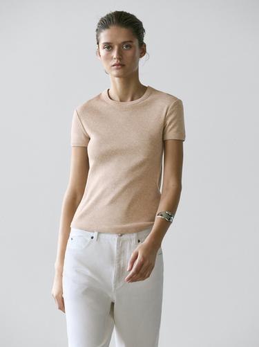 Zara Short sleeve cotton T-shirt - Beige marl