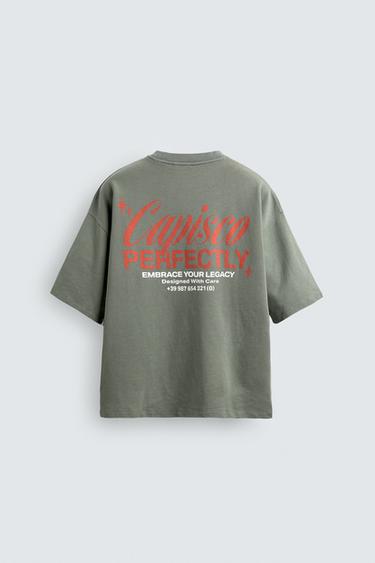 Zara WASHED PRINTED TEXT SWEATSHIRT - Washed green