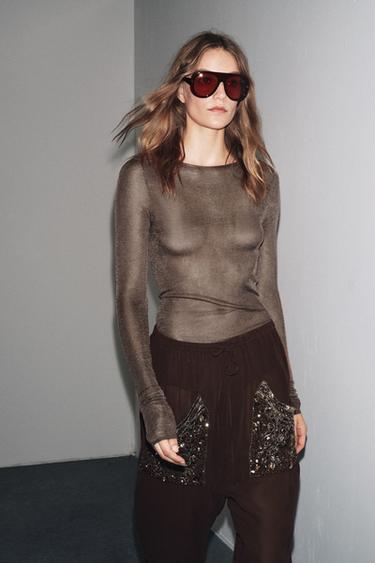 Zara 100% VISCOSE KNIT BODYSUIT - Brown - Image 0