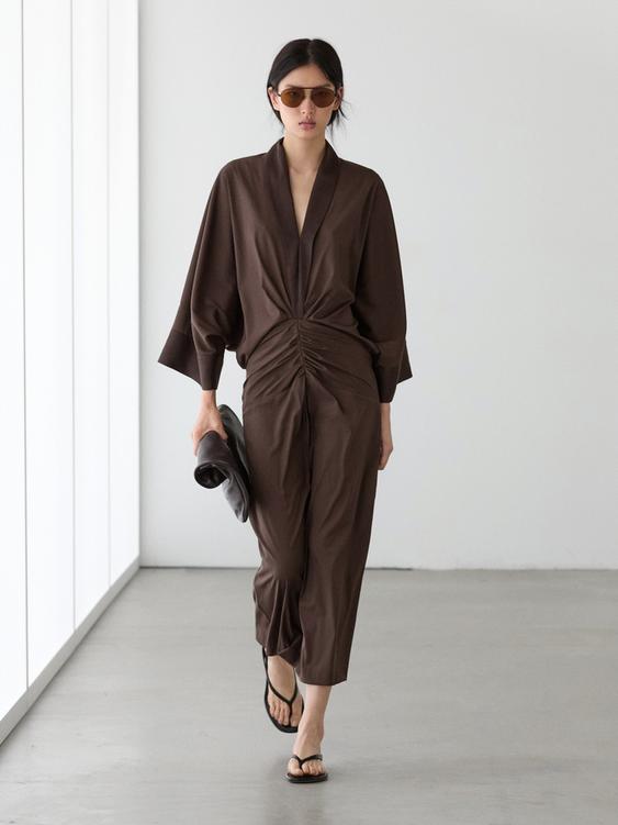 Long sleeve dress with gathered detail from Zara - $420
