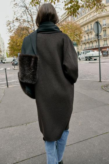 PLAIN WOOL SCARF WITH FAUX FUR - Black by Zara - Image 3