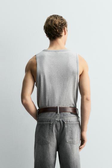 T-SHIRT DÉBARDEUR RIBBÉ ÉDITION LIMITÉE - Gris chiné de Zara - Image 2