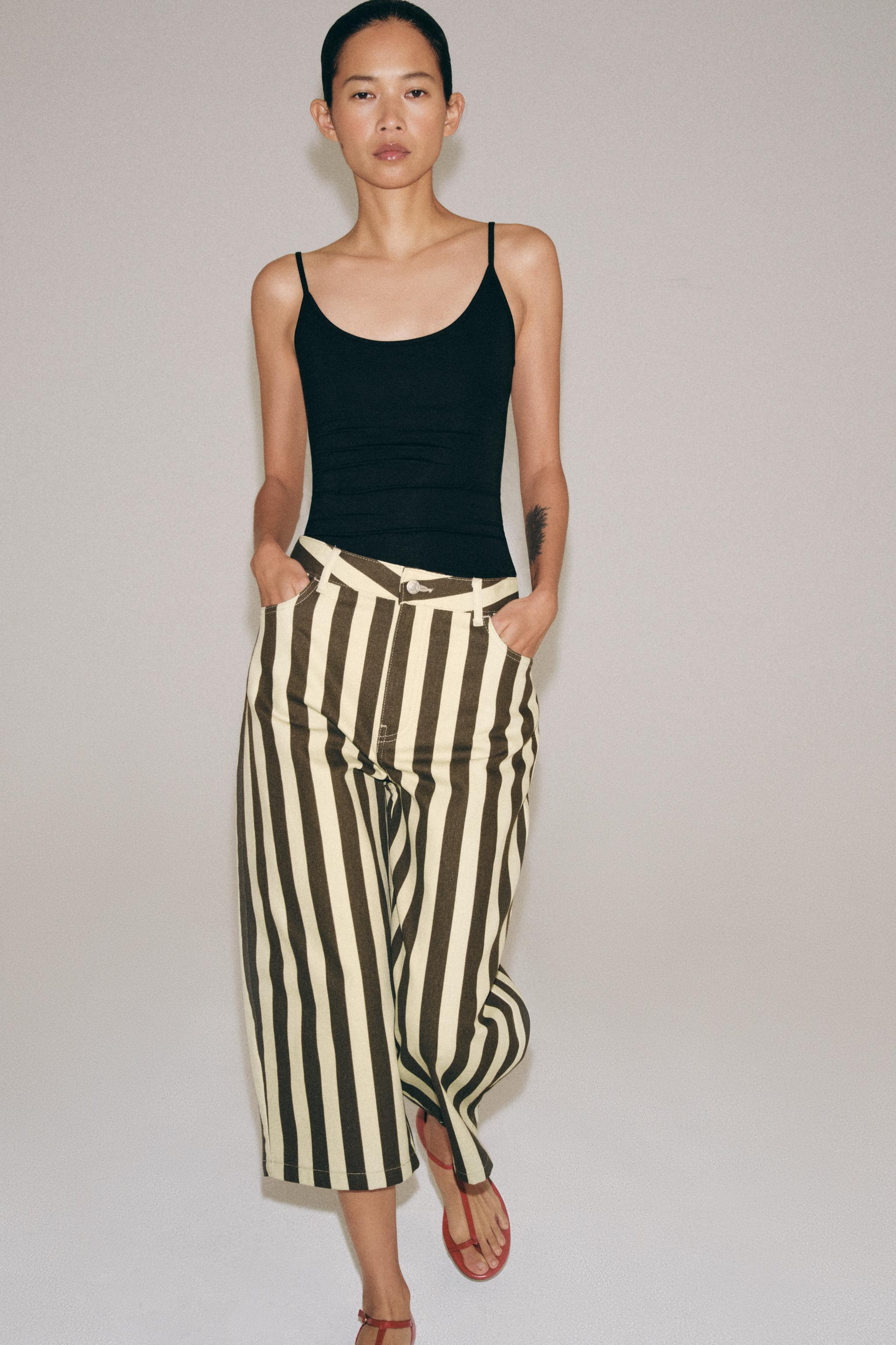 ZW COLLECTION CROPPED STRIPED TROUSERS — Green