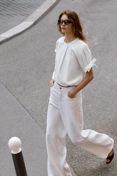 Zara TIED BALLOON TOP - White