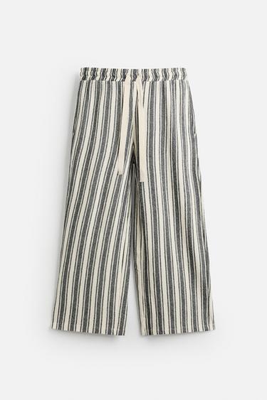 STRIPED JACQUARD TROUSERS - White / Navy by Zara