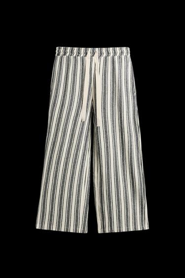 Zara JACQUARD STRIPED PANTS - White / Navy - Image 0