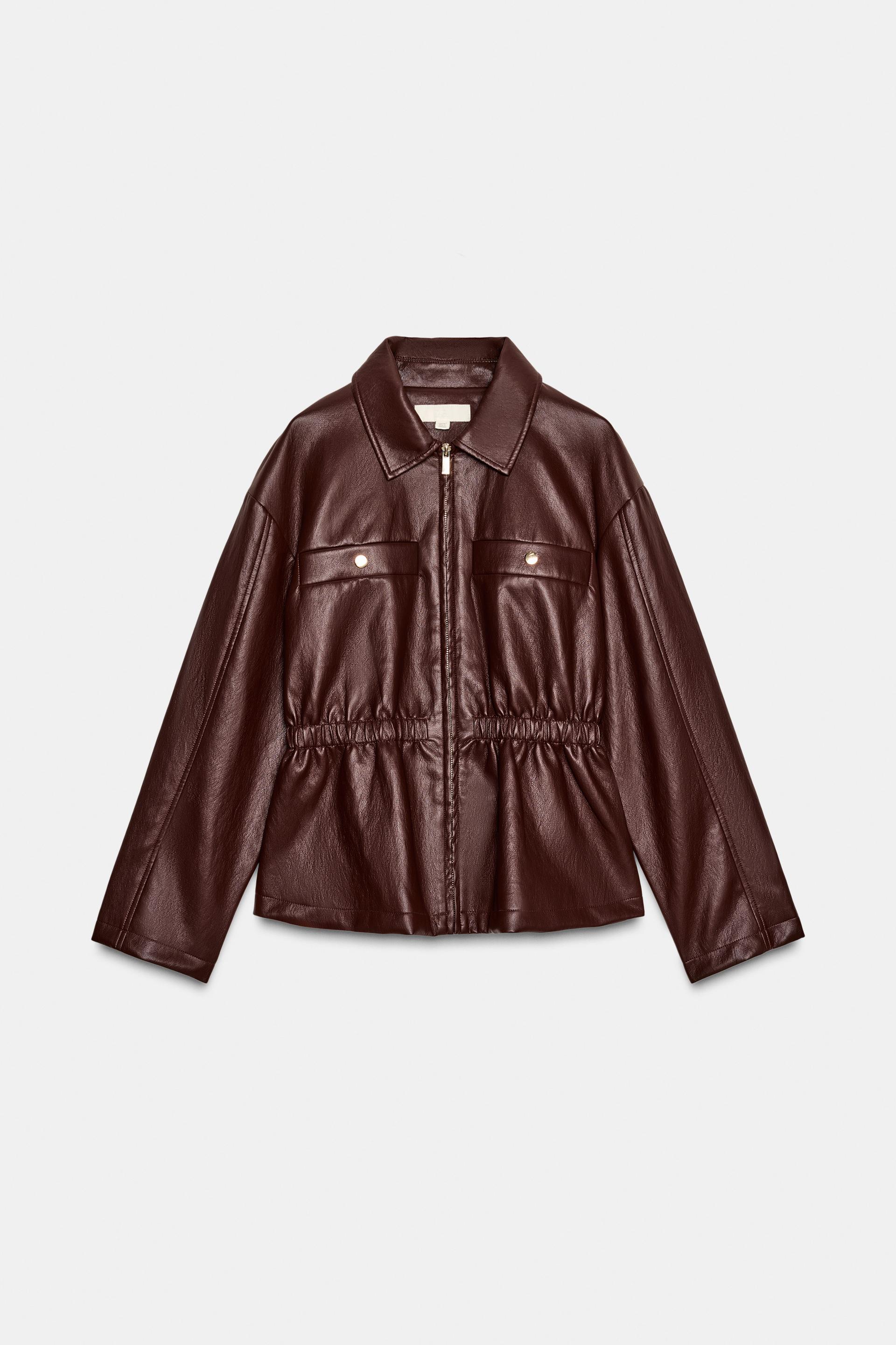 Faux Leather Jacket With Elastic Waist