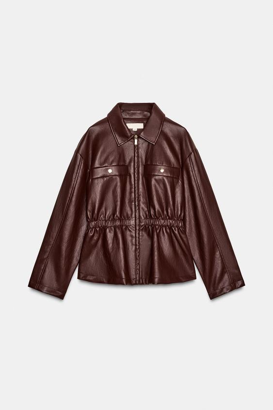 FAUX LEATHER JACKET WITH ELASTIC WAIST - Burgundy by Zara - Image 0