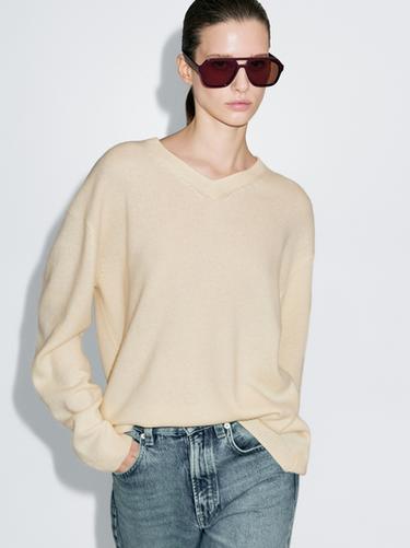 Jersey punto oversize cuello pico - Amarillo de Zara