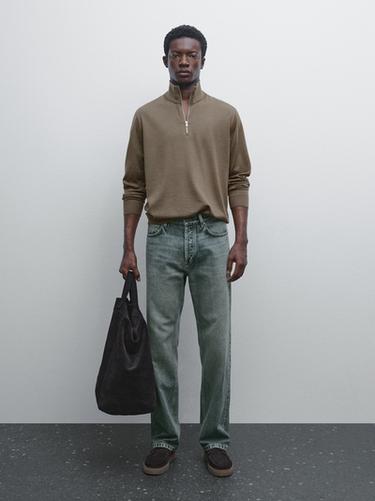 Jersey punto cuello cremallera - Khaki de Zara - Imagen 0