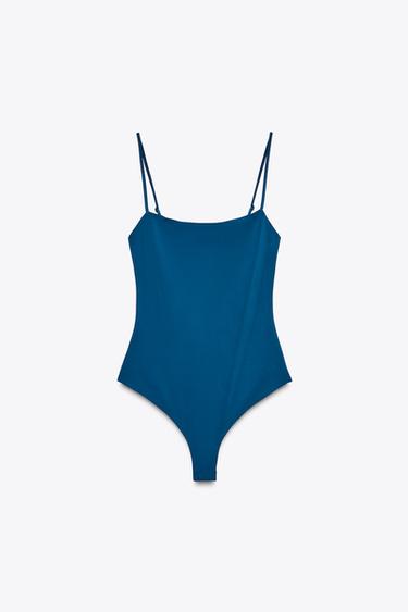 STRAPPY POLYAMIDE BODYSUIT - Duck blue by Zara