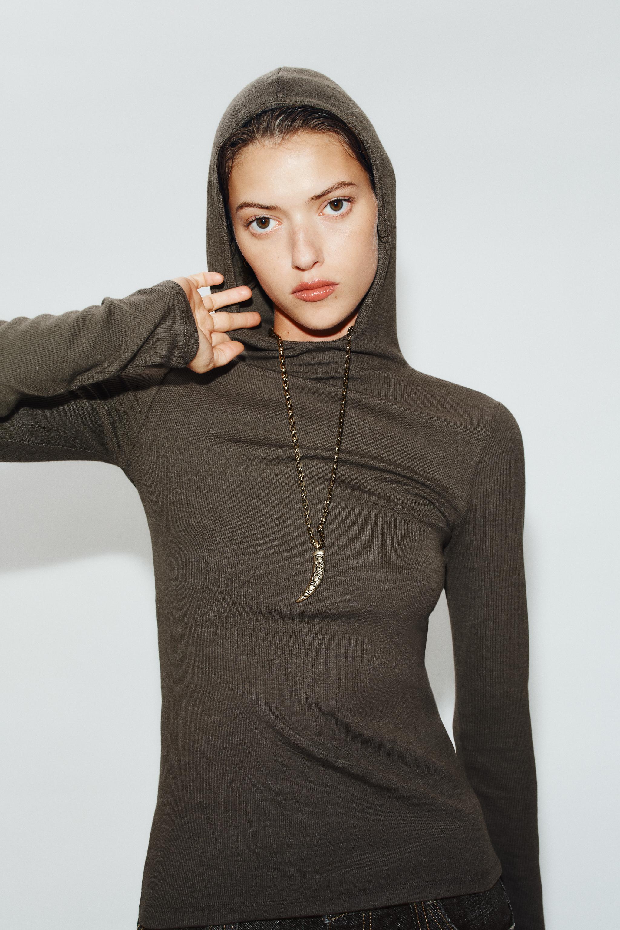Zara KAPÜŞONLU SLIM FIT T-SHIRT görsel 4
