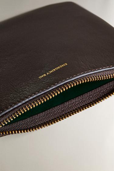 "EMERGENCY BAG" LEATHER WASH BAG - Brown / Green by Zara - Image 3