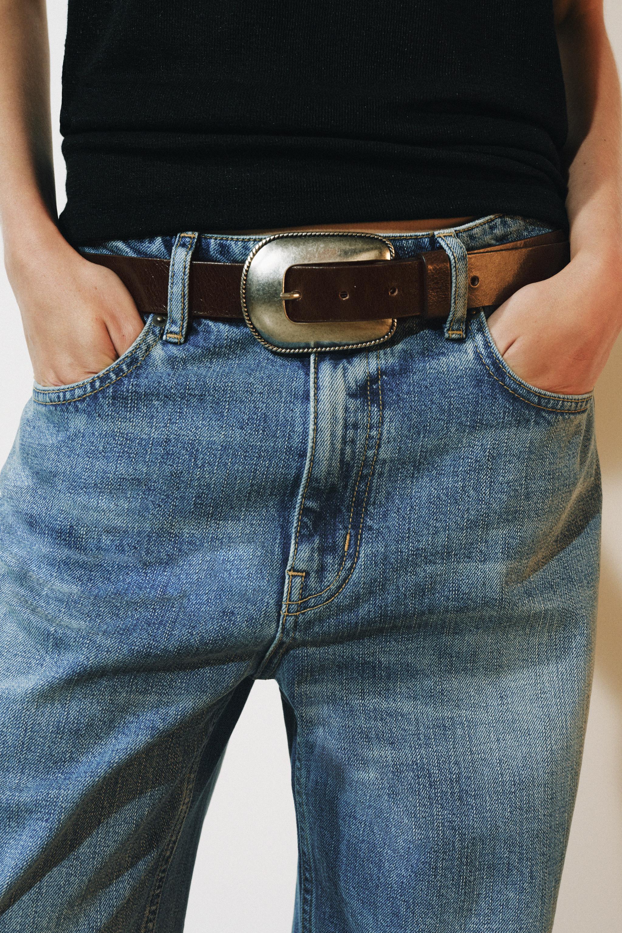 100% LEATHER METALLIC BUCKLE BELT