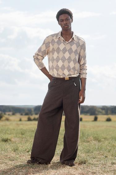 LIMITED EDITION WIDE-LEG WOOL TROUSERS WITH CHAIN - Grey marl by Zara