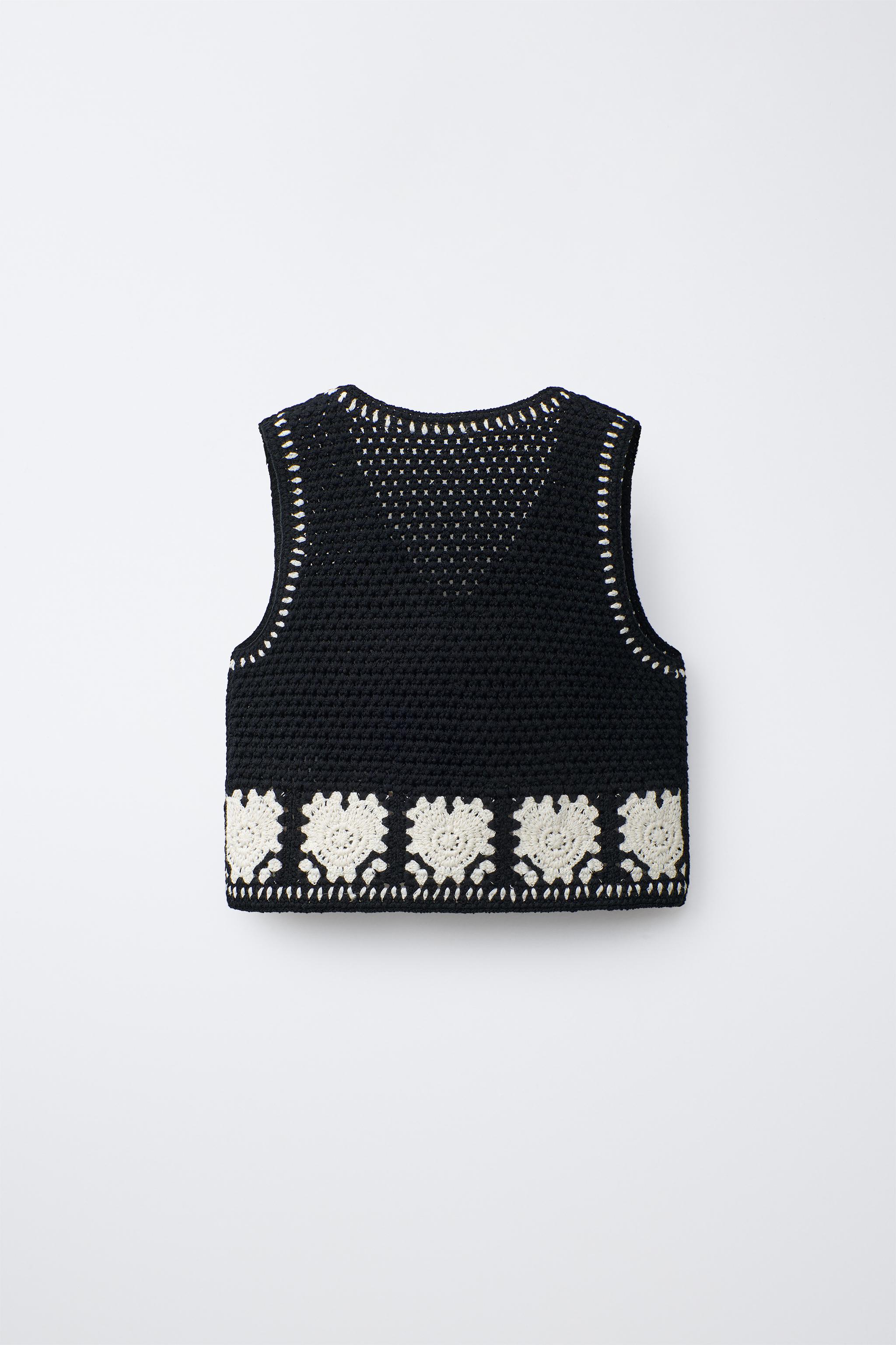 ハートクロシェ編みニットベスト - ブラック | ZARA Japan / 日本