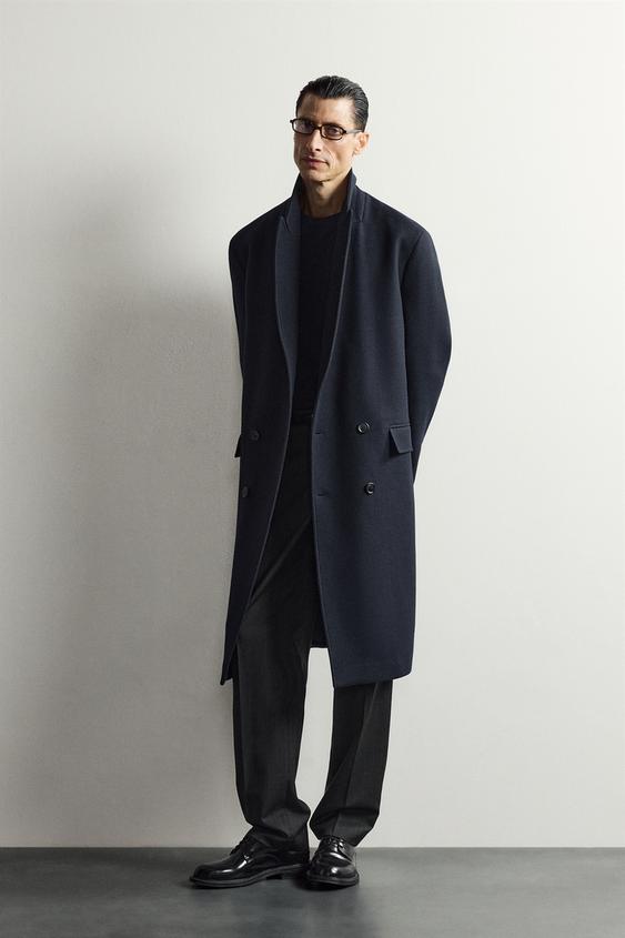 WOOL BLEND DOUBLE-BREASTED COAT - Dark navy by Zara - Image 0