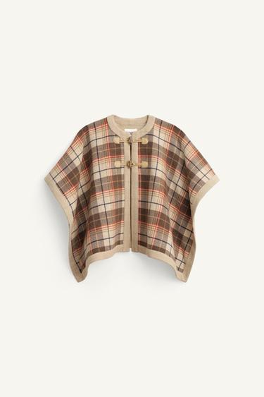 CAPA PONCHO CUADROS CON LANA LIMITED EDITION  - Beige-marro de Zara