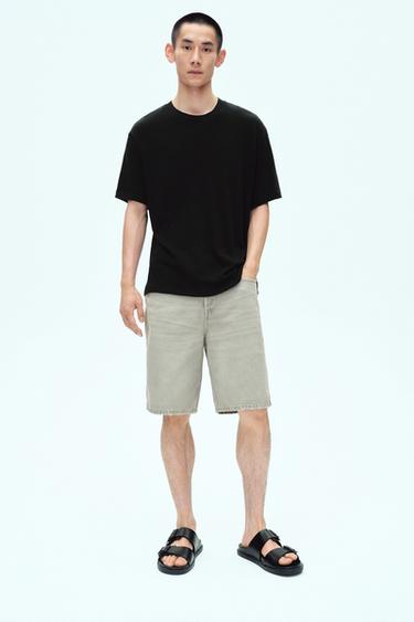 Zara STRAIGHT-LEG 直筒版牛仔短褲 - 灰色