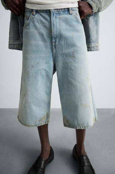 BERMUDA DENIM BAGGY FIT ME EFEKT VINTAGE - E kaltër e hapur nga Zara